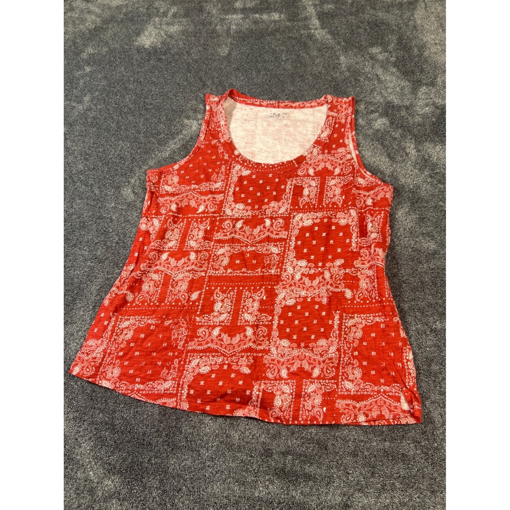 24/7 by Maurices Red Bandana Paisley Patchwork Tank Top Size M Slub Knit Scoop